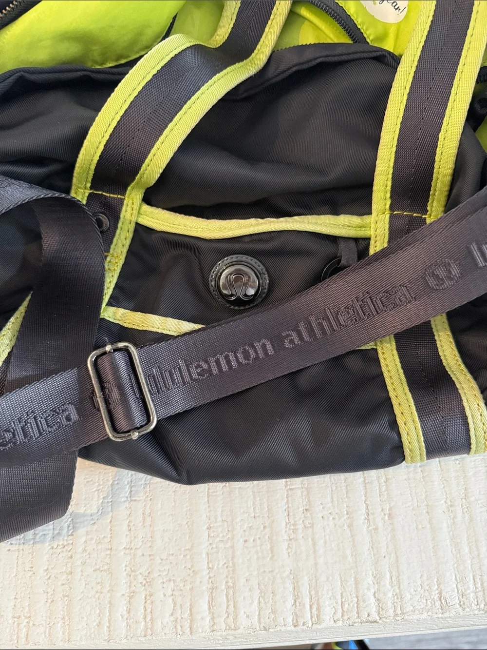 Lululemon Men’s Black Duffel Bag with Lime Trim
